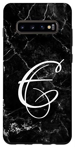 Galaxy S10 plus First Last Name Initial Letter E on White Black Design Case