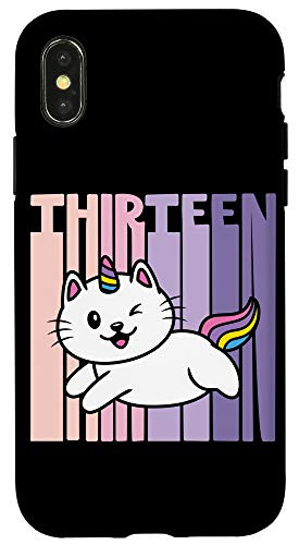 iPhone X-XS 13 Year Old Cute Caticorn Cat Unicorn Birthday Girl B-day Case