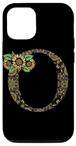 iPhone 12-12 Pro Name Personalized Girly Monogram O Sunflower Initial Letter Case