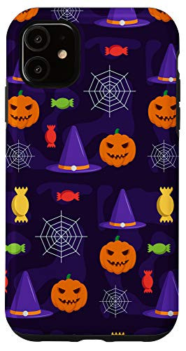 iPhone 11 Halloween Pattern Jack O Lantern Pumpkin witch hats  and  Candy Case