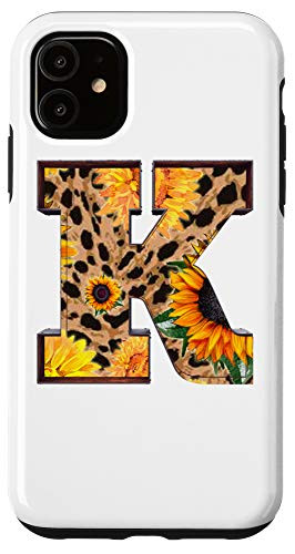 iPhone 11 Letter K Leopard Cheetah Sunflower Decor Themed Decoration Case