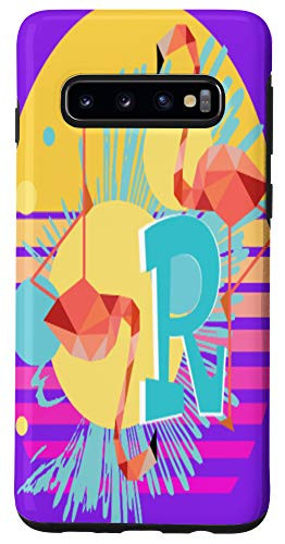 Galaxy S10 Pink Flamingos Gradient Sunset Tropical Monogram Letter R Case