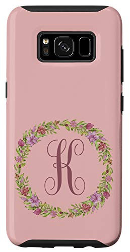 Galaxy S8 Monogram K Letter K Initial K Pink Floral Wreath Case
