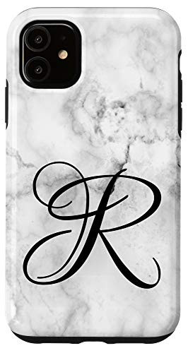 iPhone 11 First Last Name Initial Letter R on White Black Design Case