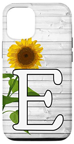 iPhone 12-12 Pro Sunflower White Letter E Initial Monogram Personalized Gift Case