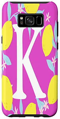 Galaxy S8 plus Letter K Monogram Yellow Lemon Bright Pink Background Wreath Case