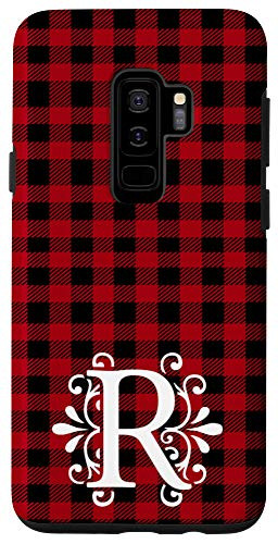 Galaxy S9 plus Red and Black Buffalo Plaid Monogram Letter R Initial Gift Case
