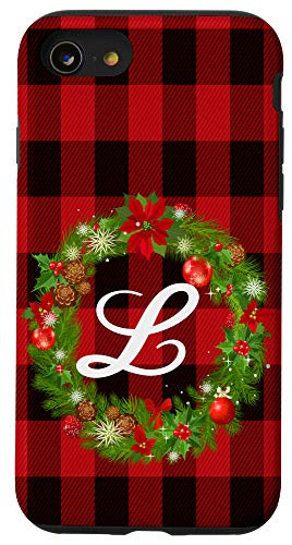 iPhone SE -2020- - 7 - 8 Letter L Initial Buffalo Red Plaid Monogram Christmas Gift Case