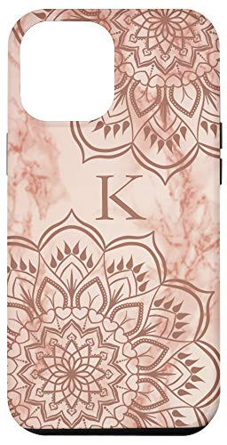 iPhone 12 Pro Max Letter K Initial Monogram Mandala-Marble Print Rose-Gold Case