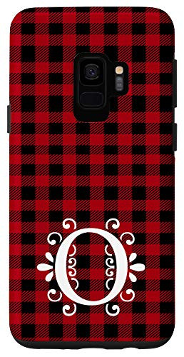 Galaxy S9 Red and Black Buffalo Plaid Monogram Letter O Initial Gift Case