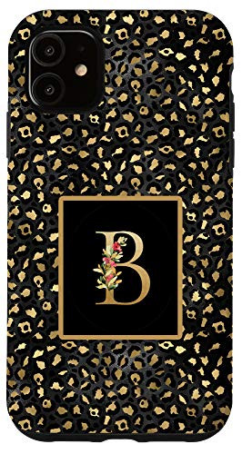 iPhone 11 Modern Monogram Initial Letter B Black Leopard Pattern Case