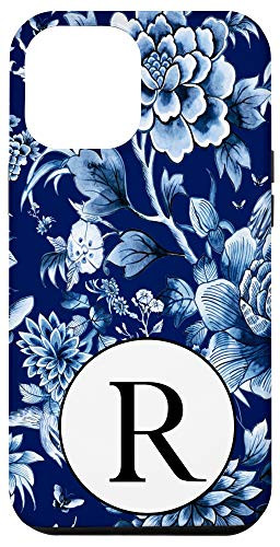 iPhone 12 Pro Max Indigo Blue Chinoiserie Pattern Monogram Initial Letter "R" Case