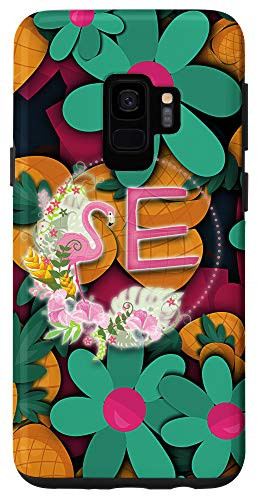 Galaxy S9 Tropical Pattern Letter E Flamingo Monogram Case
