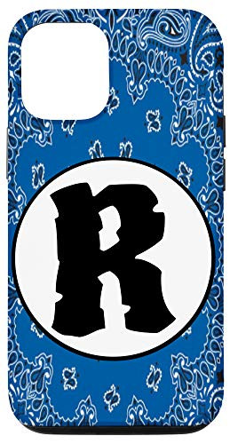 iPhone 12-12 Pro Blue Bandana Handkerchief Paisley Monogram Letter R Case