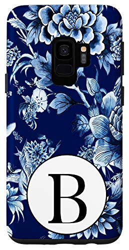 Galaxy S9 Indigo Blue Chinoiserie Pattern Monogram Initial Letter "B" Case
