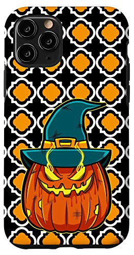 iPhone 11 Pro Halloween Pattern Scary Jack O'Lantern Pumpkin In Witch Hat Case