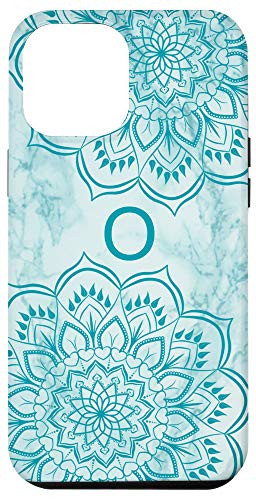 iPhone 12 Pro Max Letter O Initial Monogram Mandala-Marble Print Teal Blue Case