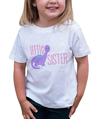 7 ate 9 Apparel Girl's Dinosaur Little Sister T-Shirt 2T White