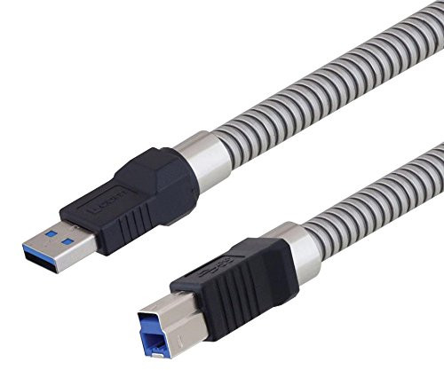 L-COM U3A00002-05M USB Cable Metal Armored USB Type A Plug USB Type B Plug 0.5 m 1.6 ft USB 3.0 Metallic