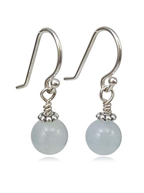 Sterling Silver Aquamarine Gemstone Beaded Drop Earrings - March Birthstone Sterling Silver Aquamarine Gemstone Beaded Drop Earrings - March Birthstone