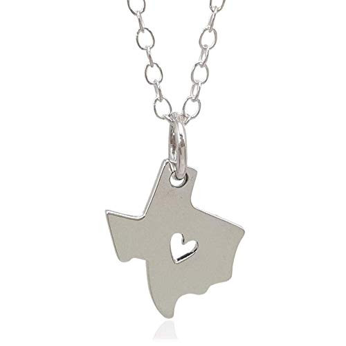 Sterling Silver Heart of Texas State Flat Charm Necklace 18"