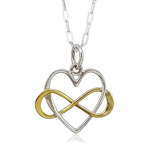 Sterling Silver and Bronze Infinity Heart Two Tone Charm Necklace 18"