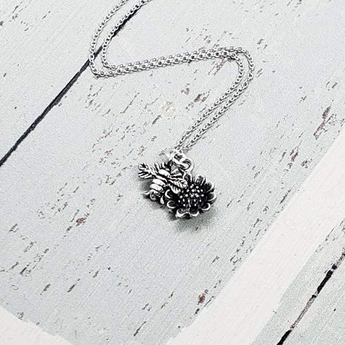 Sunflower Charm Sterling Silver Necklace with Bumble Bee 18" -tiny size- Sunflower Charm Sterling Silver Necklace with Bumble Bee 18" -tiny size-