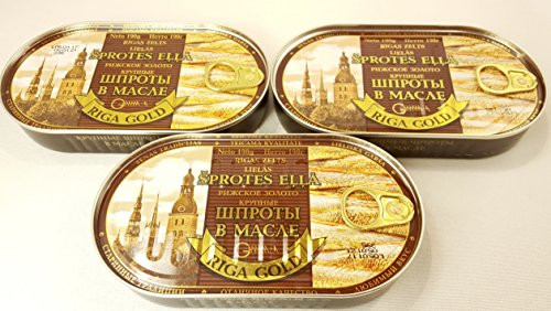 Riga Sprats Riga Gold Smoked Sprats In Oil. LARGE Sized Rigas Zelts - 6.7 Ounce - 3 PACK