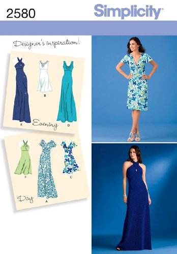 Simplicity Day-Evening Pattern 2580 Misses Knit Dresses in 2 Lengths with Bodice Variations Size 14-16-18-20-22