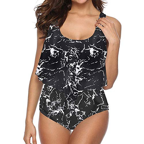 Chanyuhui Swimsuits for Women High Waisted Tankini 2 Piece Tummy Control Swimwear Ruffled Top Swim Bottom Bathing Suits Black
