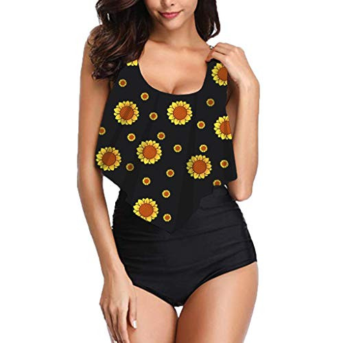 Chanyuhui Swimsuits for Women High Waisted Tankini 2 Piece Tummy Control Swimwear Ruffled Top Push Up Bathing Suits Yellow