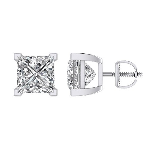 Stud Earrings Unisex Princess Cut Cubic Zirconia 925 Sterling Silver 7mm