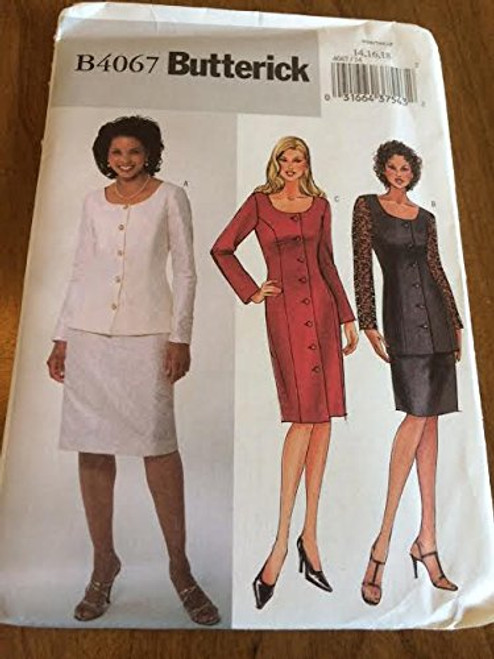Misses Scoop Neck Jacket Dress Skirt Sewing Pattern Waistband Butterick B 4067 -14-16-18-