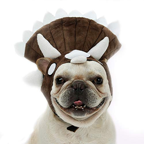 BBEART Pet HatHalloween Hat Dog Hooded Three-Horn Dinosaur with Elastic Strap Halloween Costume for Small Medium Dogs