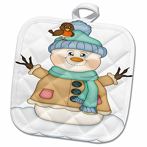 3D Rose Cute Happy Snowman with Bird On Snow Illustration Pot Holder, 8 x 8 3D Rose Cute Happy Snowman with Bird On Snow Illustration Pot Holder, 8 x 8