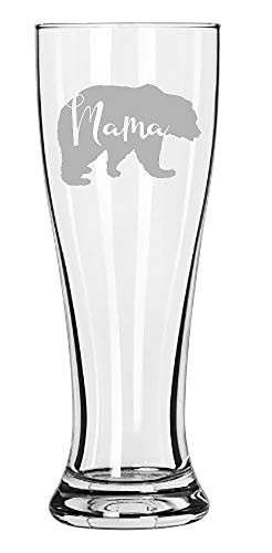 Parent Bear Negative Space Text Silhouette - 15 oz Pilsner Beer Glass -Mama Bear-