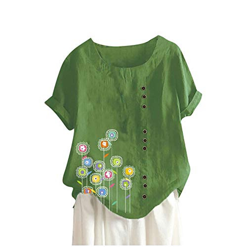 Women's Tops T-Shirt Cute O-Neck Summer Fitting Blouse Short Sleeve Shirt Tunic Top Rounded V Neck Stretch Funny Shirts-GreenM-
