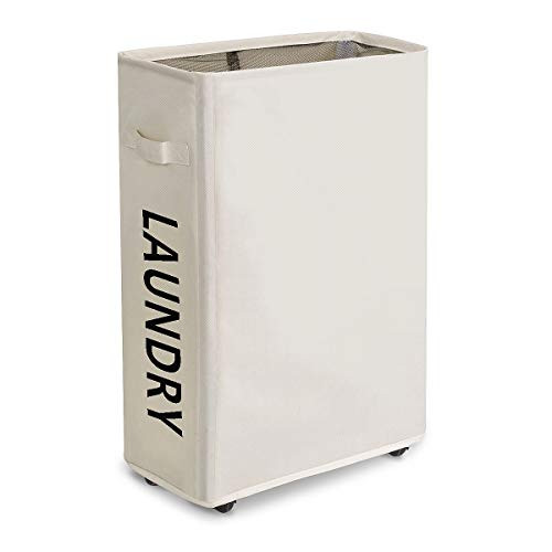 ZERO JET LAG 22 Rolling Slim Laundry Hamper Basket Bin on Wheels Tall Thin Dirty Clothes Basket Organizer Home Corner Bin Handy Sorter Organizer Bathroom 15.4"×7.8"×22" (Beige) ZERO JET LAG 22 Rolling Slim Laundry Hamper Basket Bin on Wheels Tall Thin Dirty Clothes Basket Organizer Home Corner Bin Handy Sorter Organizer Bathroom 15.4"×7.8"×22" (Beige)