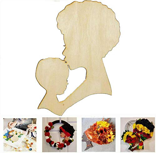 wnhnb Head Shape Wreath Mother's Day Cutout Crafting Art Crafts Wooden Template Unfinished DIY Graffiti Silhouette Wreath Hanging on Walls-Doors Furniture Crafts-Only Wooden Head- Gift-B