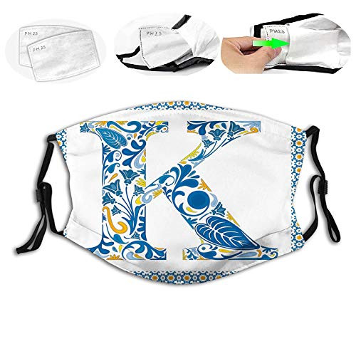 Comfortable Windproof maskAbstract Artistic Leaves and Blooms and Capital Initial K Ornate Alphabet?Printed Facial decorations for adult