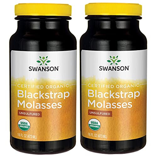 Swanson Certified Organic Blackstrap Molasses 16 fl Ounce -473 ml- Liquid -2 Pack-
