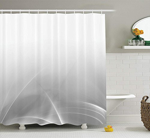 Ambesonne Grey Decor Collection, Digital Effect Gradient Light Metallic Wavy Color Abstract Theme Futuristic Style Shabby Home, Polyester Fabric Bathroom Shower Curtain Set with Hooks, Platinum
