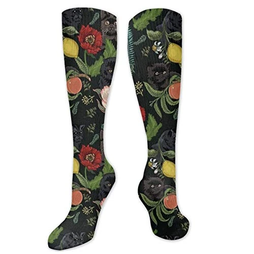 qkwlo Botanical and Black Cats Compression Socks for Women  and  Men Circulation 15-20 mmHg is Best Support for Athletic Running Cycling