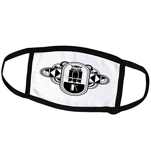 3dRose Art Deco Owl Monogram Letter K- Black on White - Face Covers -fc-241240-2-