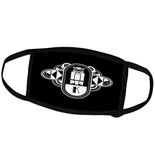 3dRose White on Black Art Deco Owl Monogram Letter K - Face Covers -fc-241266-3-