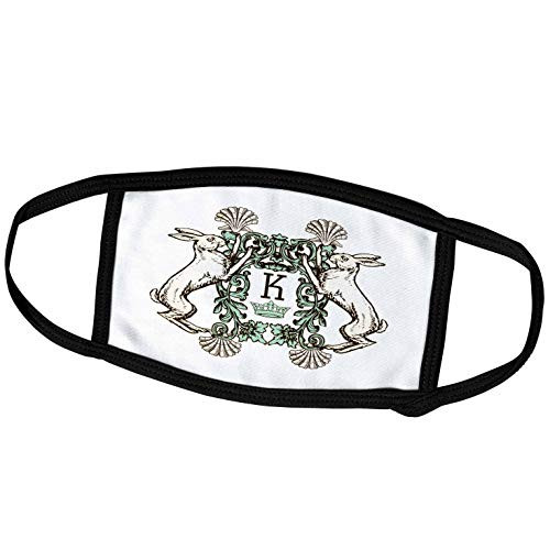 3dRose Letter K- White Rabbits Monogram with Shells and Crown - Face Covers -fc-296753-3- 3dRose Letter K- White Rabbits Monogram with Shells and Crown - Face Covers -fc-296753-3-