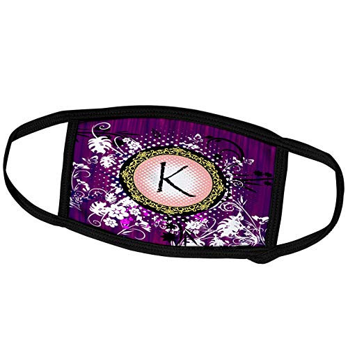 3dRose Monogram Initial K- Purple White and Yellow Woodland Theme - Face Covers -fc-311138-3-