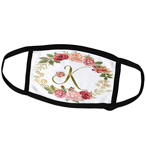 3dRose Monogram K Peach Pink and Image of Gold Floral Wreath Design - Face Covers -fc-327805-3-
