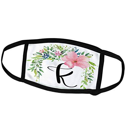 3dRose Pretty Image of Watercolor Pink Flower Monogram K - Face Covers -fc-327885-3-