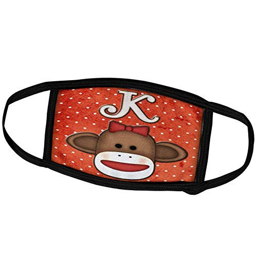 3dRose Dooni Designs Monogram Initial Designs - Cute Sock Monkey Girl Initial Letter K - Face Masks -fm-102814-1-